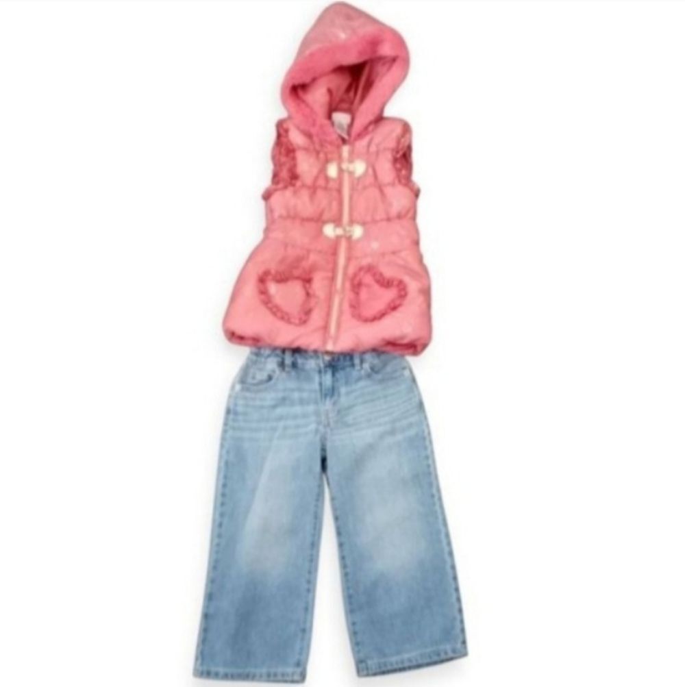 Little Lass Pink Vest & Cat & Jack Blue Denim Jeans Sz.6X EUC.